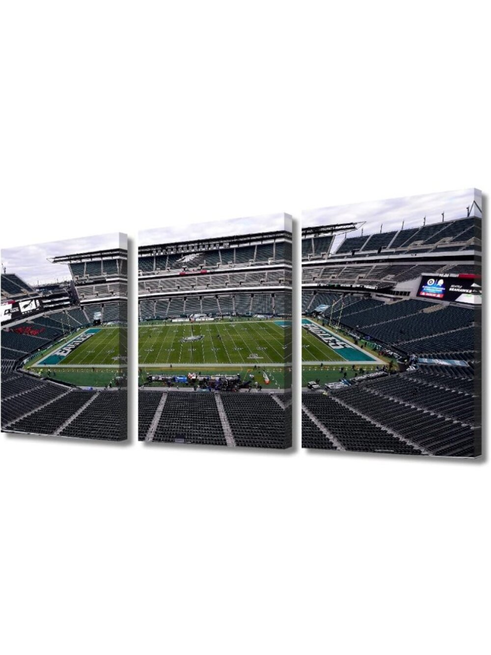 Philadelphia Eagles Football Canvas Wall Art - 3 Panel Framed Decor, 36x18